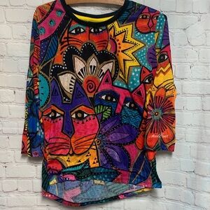 Laura Burch Cat Abstract Top Size L